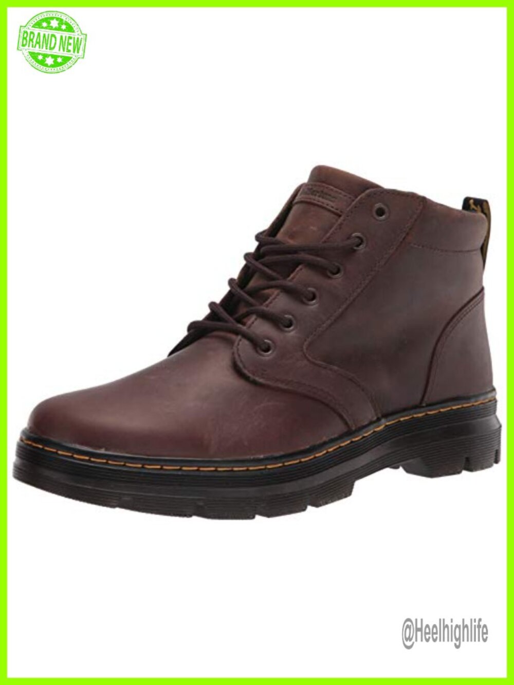 Leather 6 Eye Ankle Boots Work Boot Round Toe Block Heel